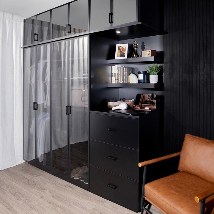 Custom walk-in closet with ODI cabinetry, designed and installed by Closet Concepts