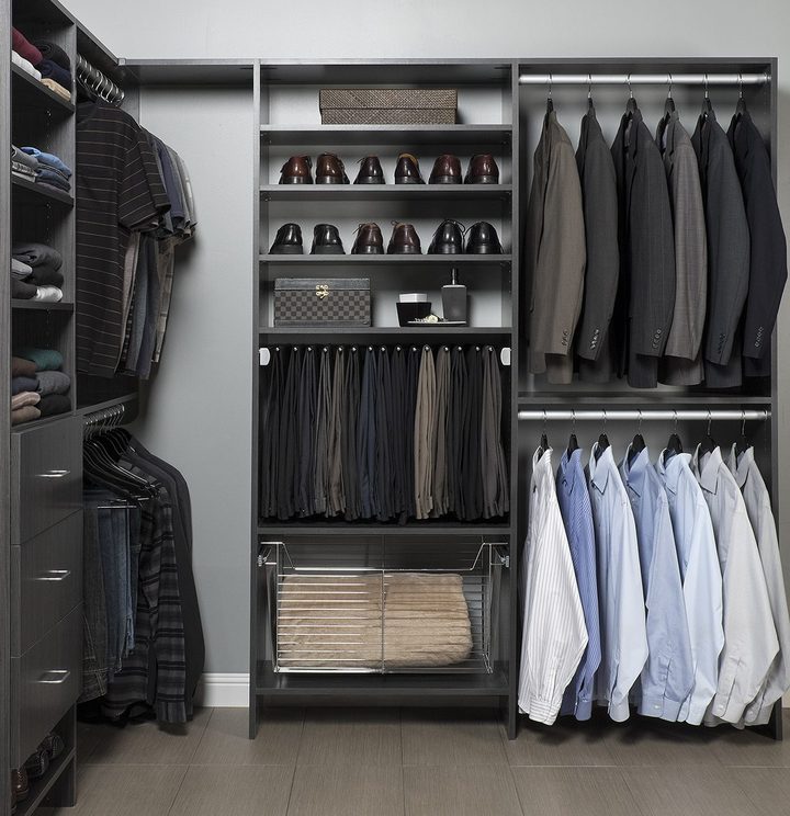 Custom walk-in closet with ODI cabinetry, designed and installed by Closet Concepts